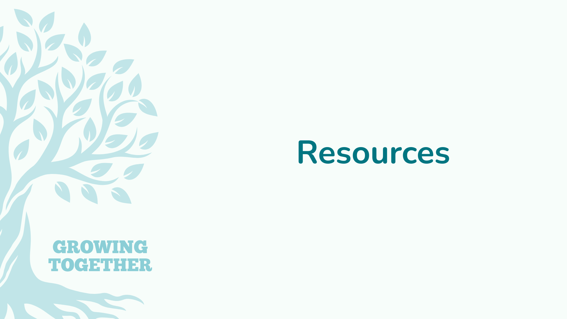 Image of a tree. Words Growing Together and Resources