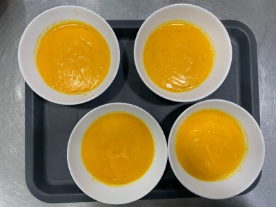 a tray of delicious soup